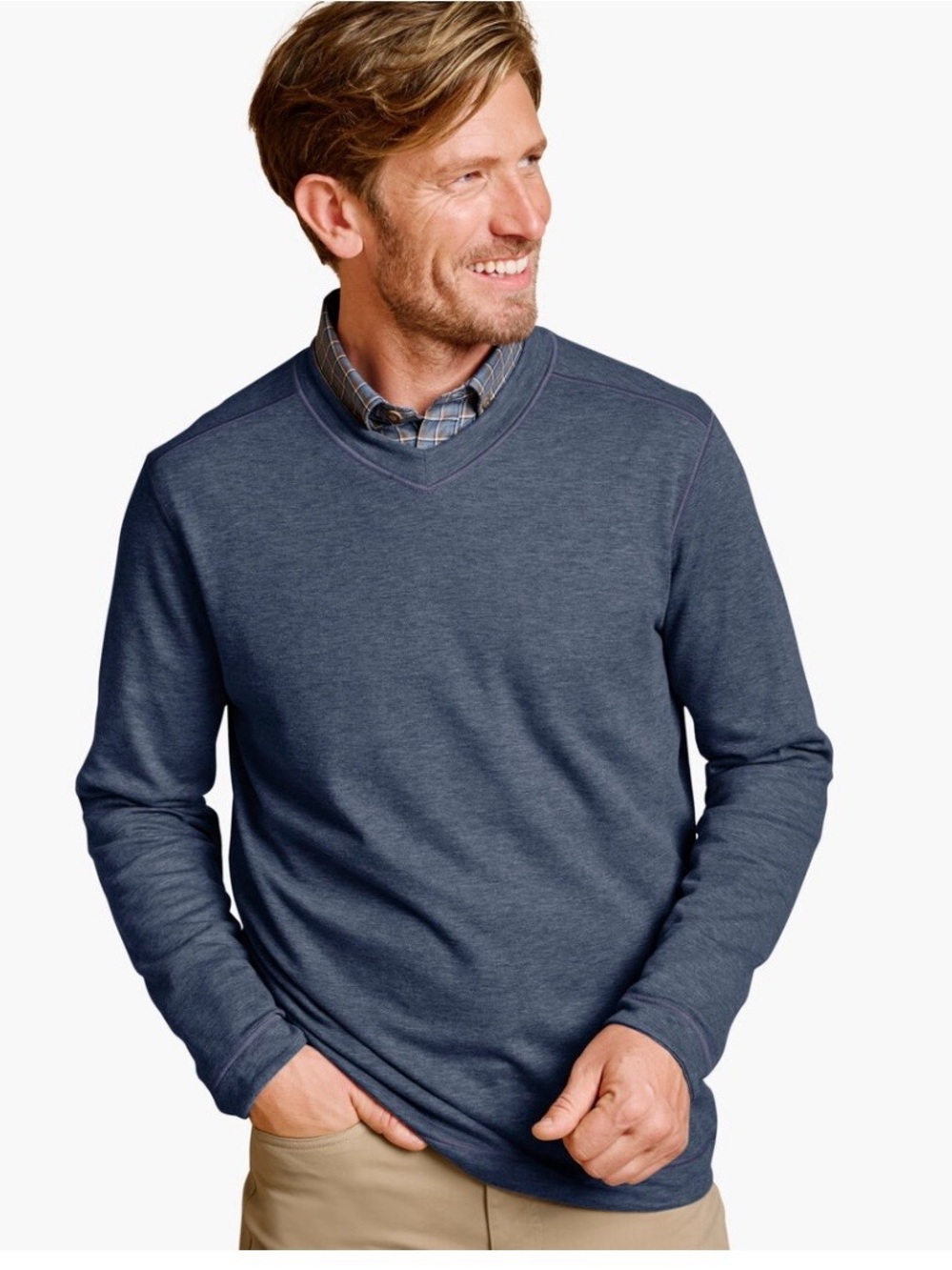 Johnston & Murphy Men's V-Neck Reversible Sweatshirt - Oatmeal and Light Grey